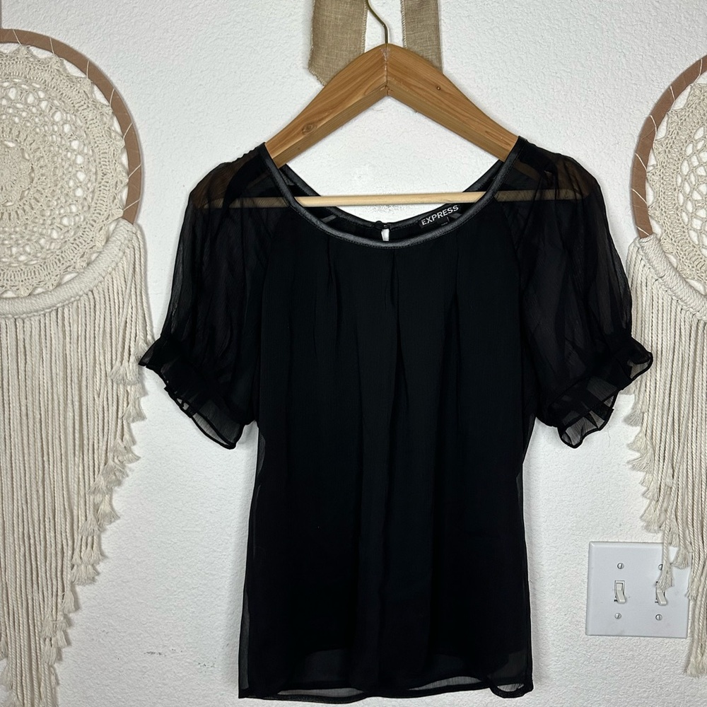 Express Elegant Black lined Sheer Blouse XS